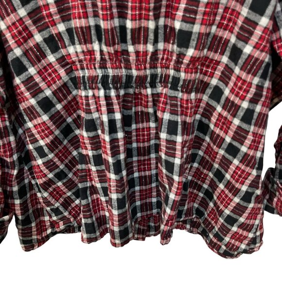 Torrid Plaid Flannel Button Down Shirt Long Sleeve Studded Red Cinched Waist 4XL - Picture 5 of 7